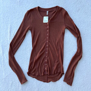 Free People Intimately Going Places Cardigan Sweater Womens S Brown Button Front
